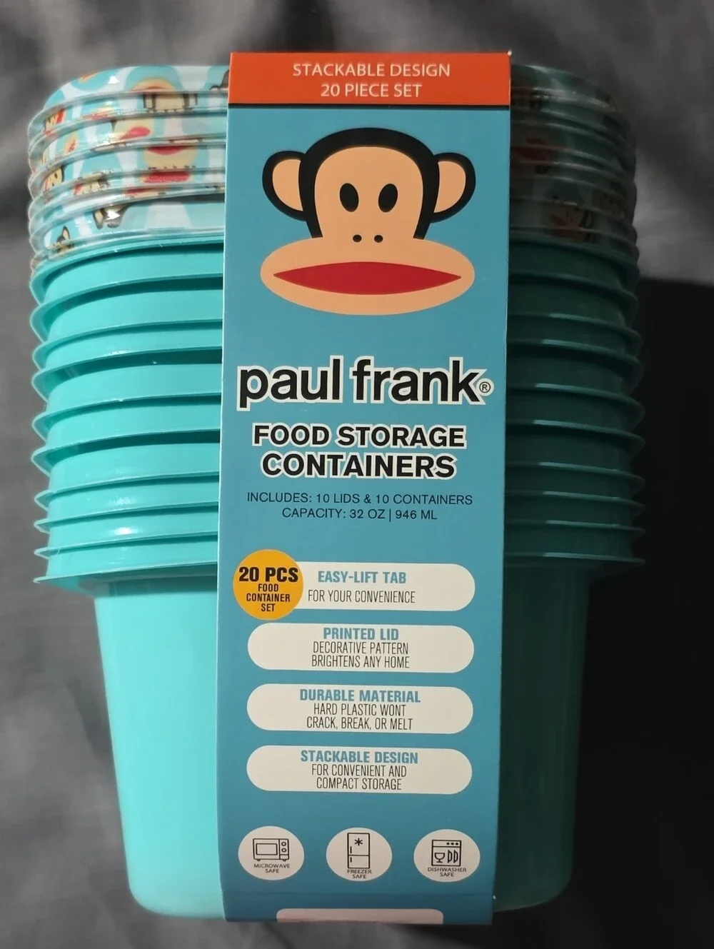 Paul Frank Turquoise Stackable Food Storage Containers - 20 Piece Set